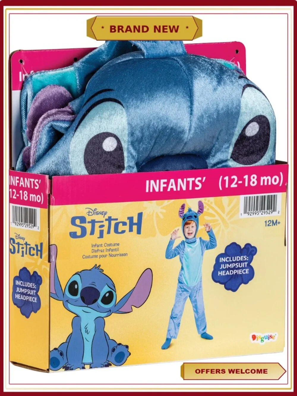 Disney Stitch Halloween Costume Toddler Infant 12-18M Jumpsuit Dress Up